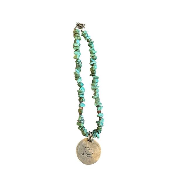 Coldwater Creek Chunky Turquoise Necklace with Silver Pendant - Picture 3 of 6